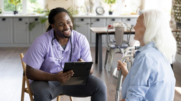 A caregiver is seen reading a book to their loved one with Parkinson's, focusing on dealing with dysphagia. The image illustrates the therapeutic benefits of storytelling in Parkinson's caregiving, fostering communication and emotional connection between the caregiver and patient.